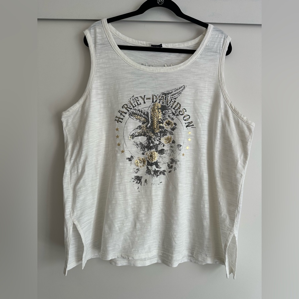 Harley Davidson white tank top with gold and black detailing